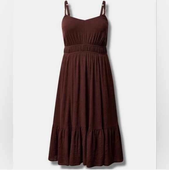 torrid Dresses & Skirts - TORRID  2x  Midi Textured Tiered Cotton Sun Dress Plus Size Brown